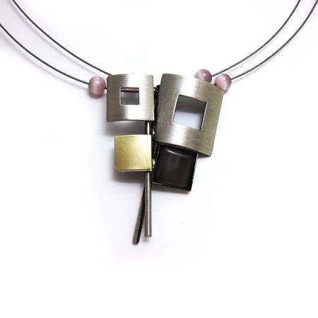Dusty Mauve Catsite Stacked Squares Necklace by Crono Design - Click Image to Close